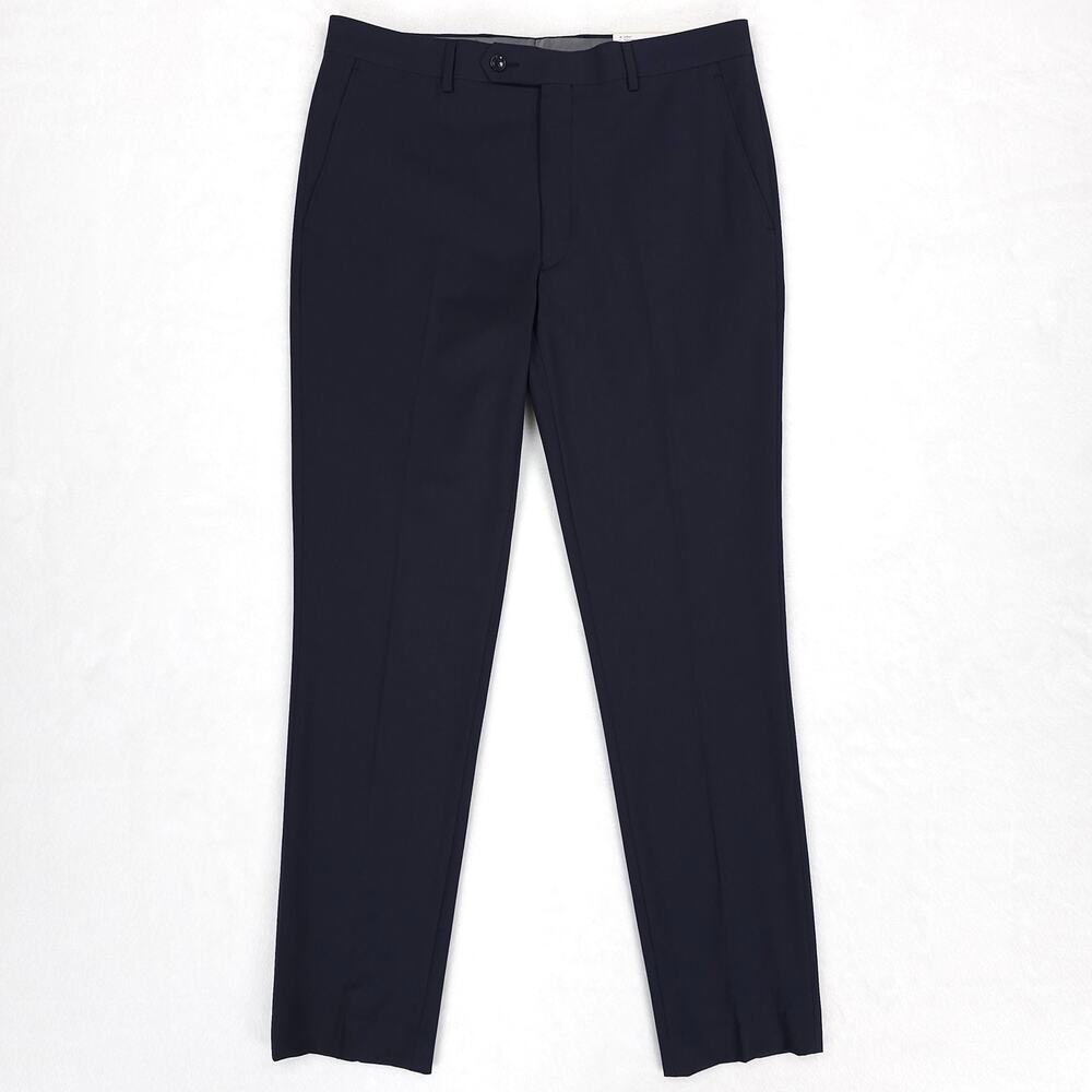 Calvin Klein Mens Skinny Fit Suit Pants 33x32 Navy Blue Solid Stretch Wool Blend